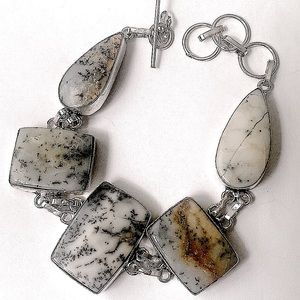 5 stone, 925 marked,  Dendritic Opal bracelet, size 8-9 1/2
